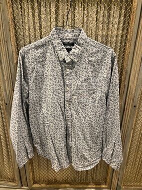 Banana Republic White Shirt with Navy Leaf Print - Button-Down